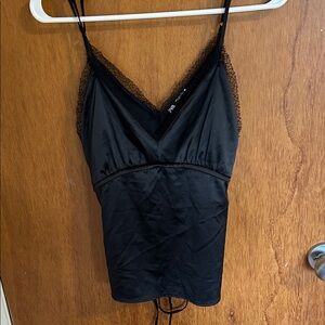 Black Lace Trim Satin Cami Top